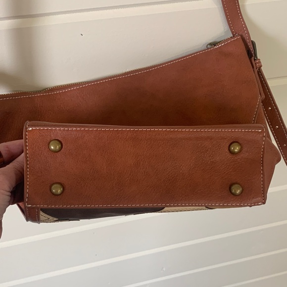 Catchfly Women's Southwestern Color Block With Brindle Inlay Bucket Bag Purse - Picture 3 of 7